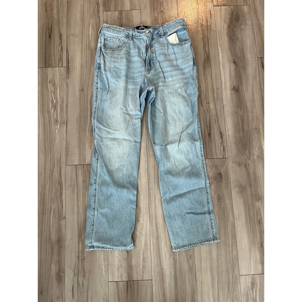 Hollister Ultra High-Rise 90s Straight‎ Jeans Light Wash Blue 14R W32R Stretch